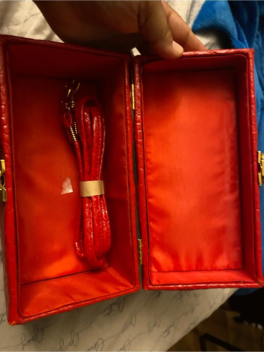 Red Textured Cosmetic Jewelry Case with Gold-Tone Clasp
